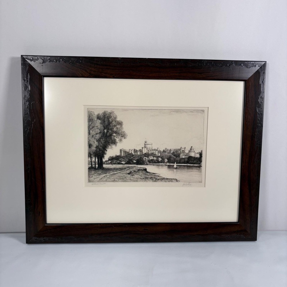 John Fullwood Etching Windsor Castle Signed Black White Framed Landscape Art